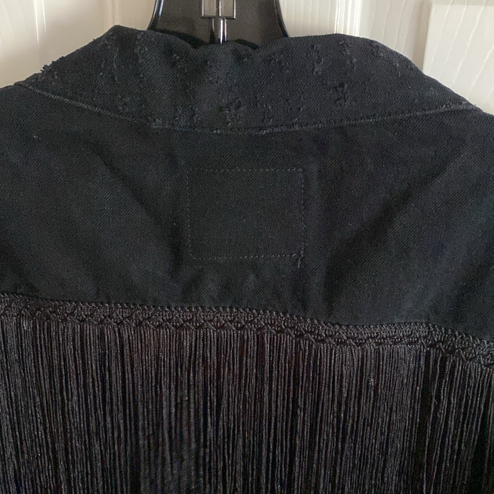 Zara Woman distressed black denim jacket with fringe back down arms - Picture 8 of 12